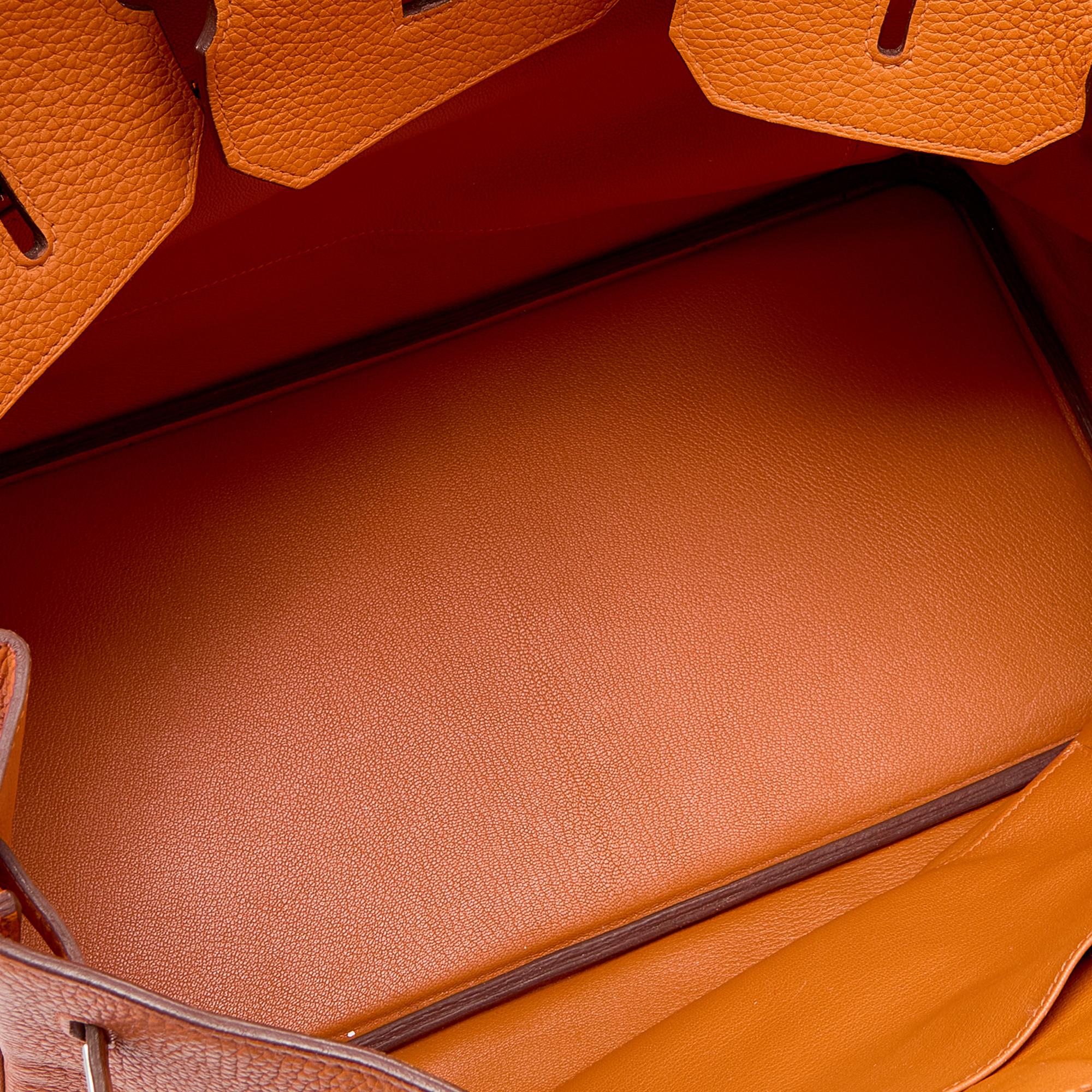 Hermès Orange Togo Leather Palladium Plated Birkin 40 Bag 8