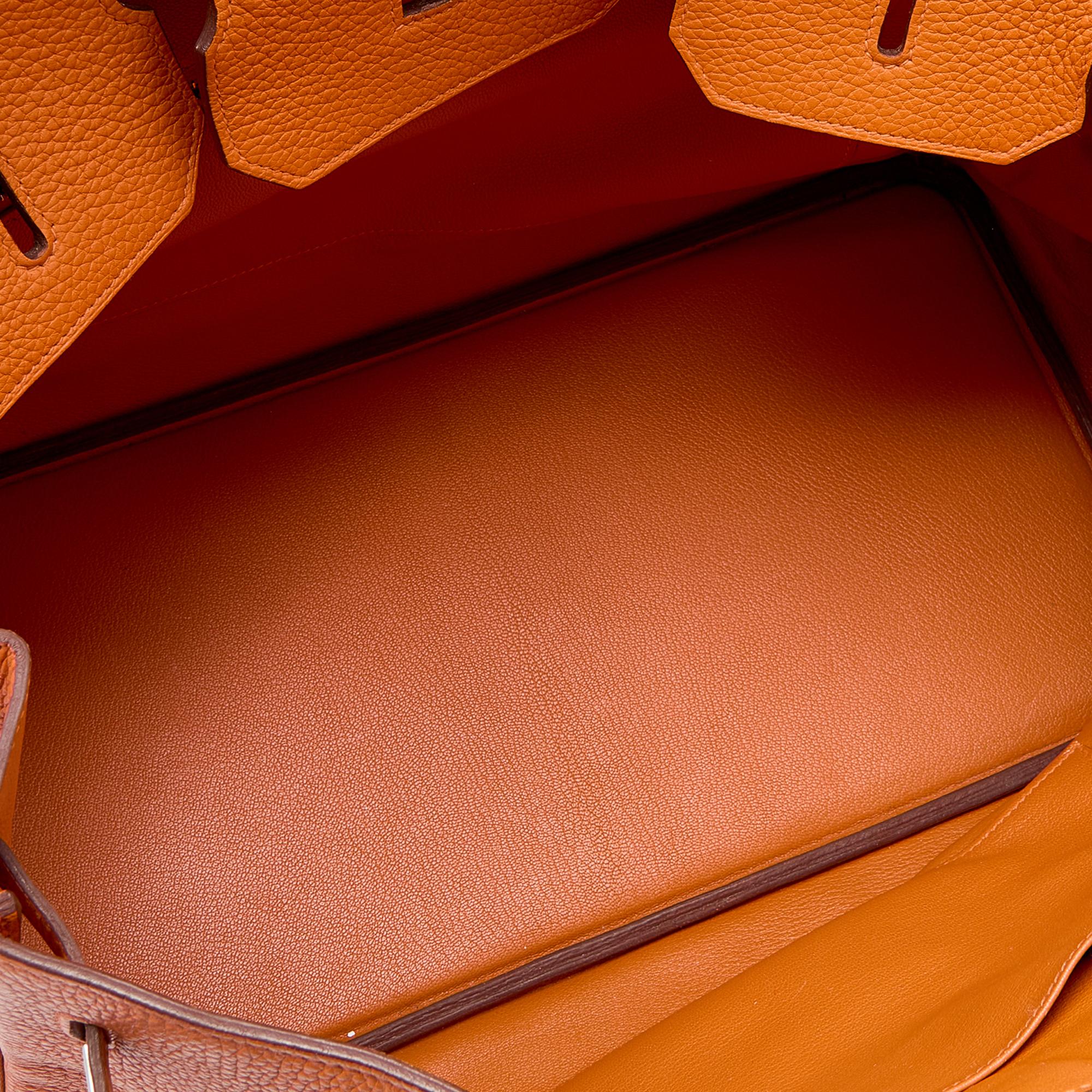 Hermès Orange Togo Leather Palladium Plated Birkin 40 Bag 10