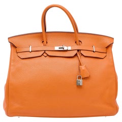 Hermès Orange Togo Leather Palladium Plated Birkin 40 Bag