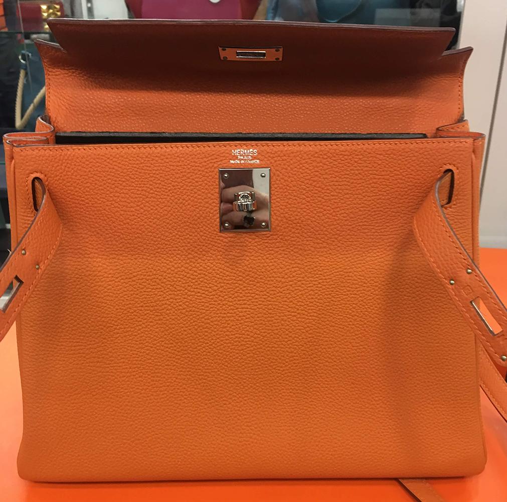 Hermes Orange Togo Leather PHW 28cm Kelly Bag 9