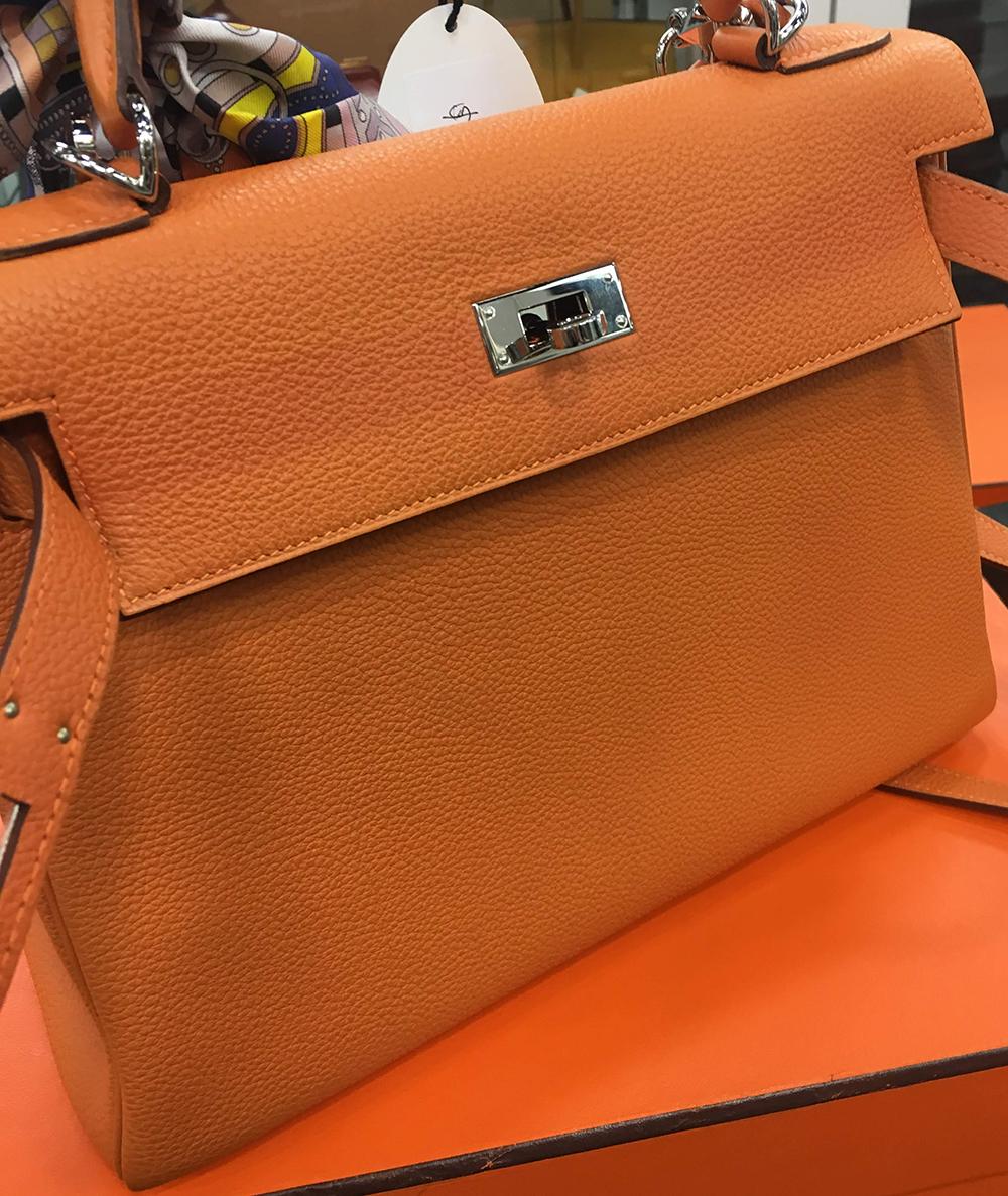 Hermes Orange Togo Leather PHW 28cm Kelly Bag 10