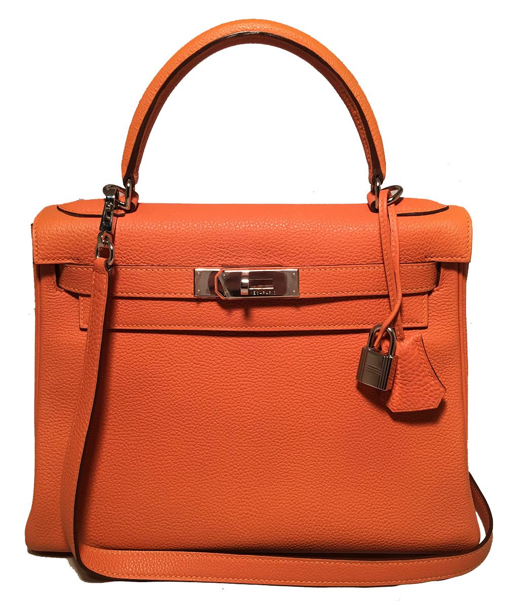 Red Hermes Orange Togo Leather PHW 28cm Kelly Bag