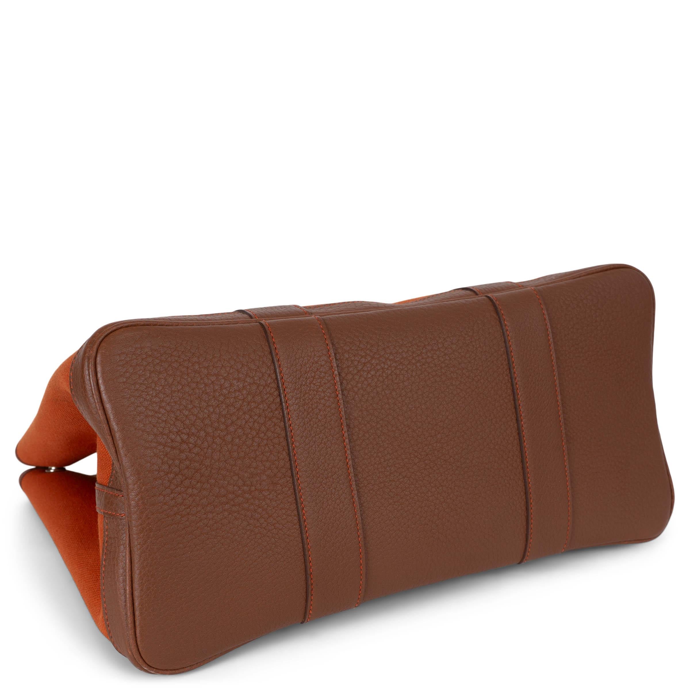 HERMES Toile orange & cuir Negonda marron GARDEN PARTY 36 Fourre-tout Phw Excellent état - En vente à Zürich, CH