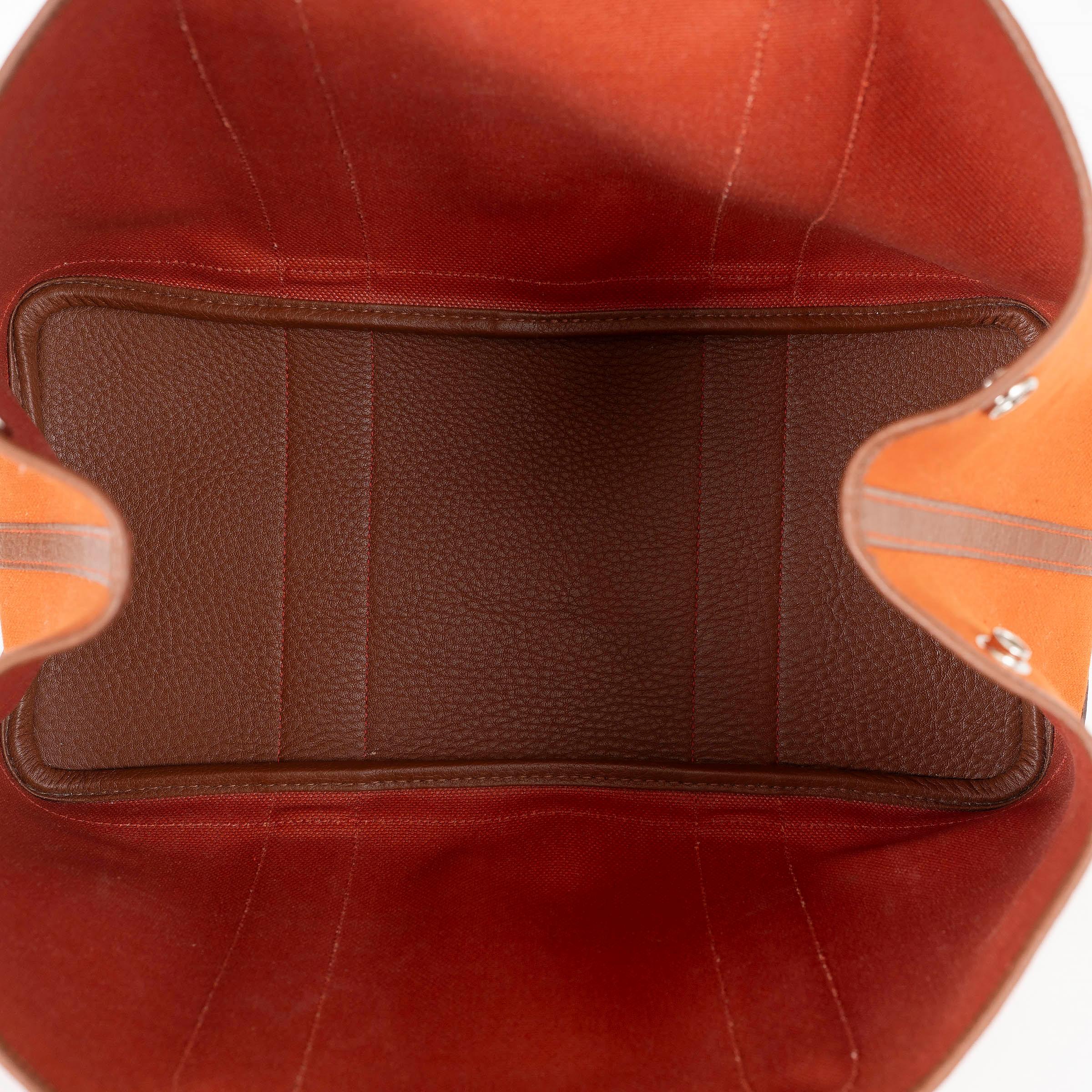 HERMES Toile orange & cuir Negonda marron GARDEN PARTY 36 Fourre-tout Phw Pour femmes en vente