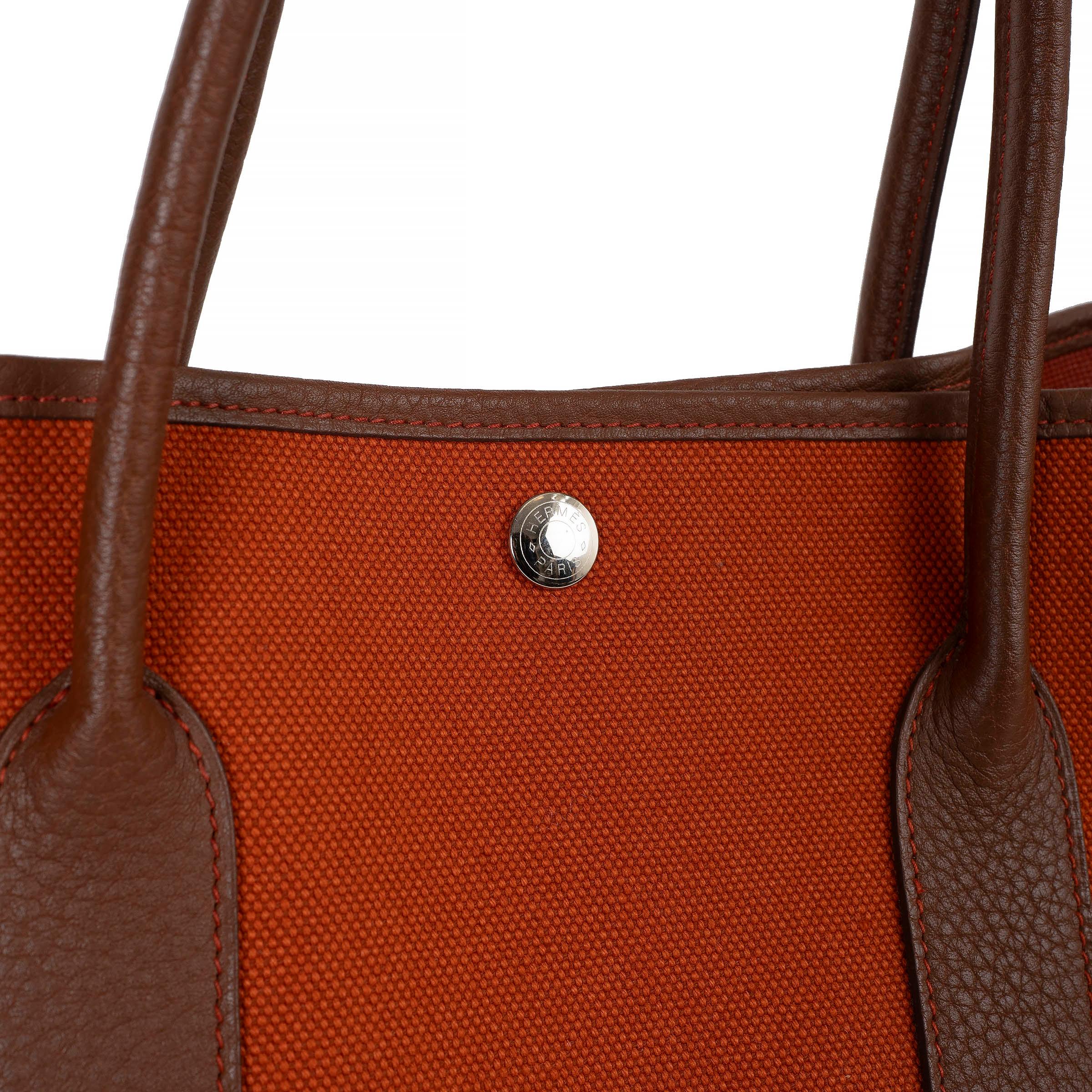 HERMES Toile orange & cuir Negonda marron GARDEN PARTY 36 Fourre-tout Phw en vente 1