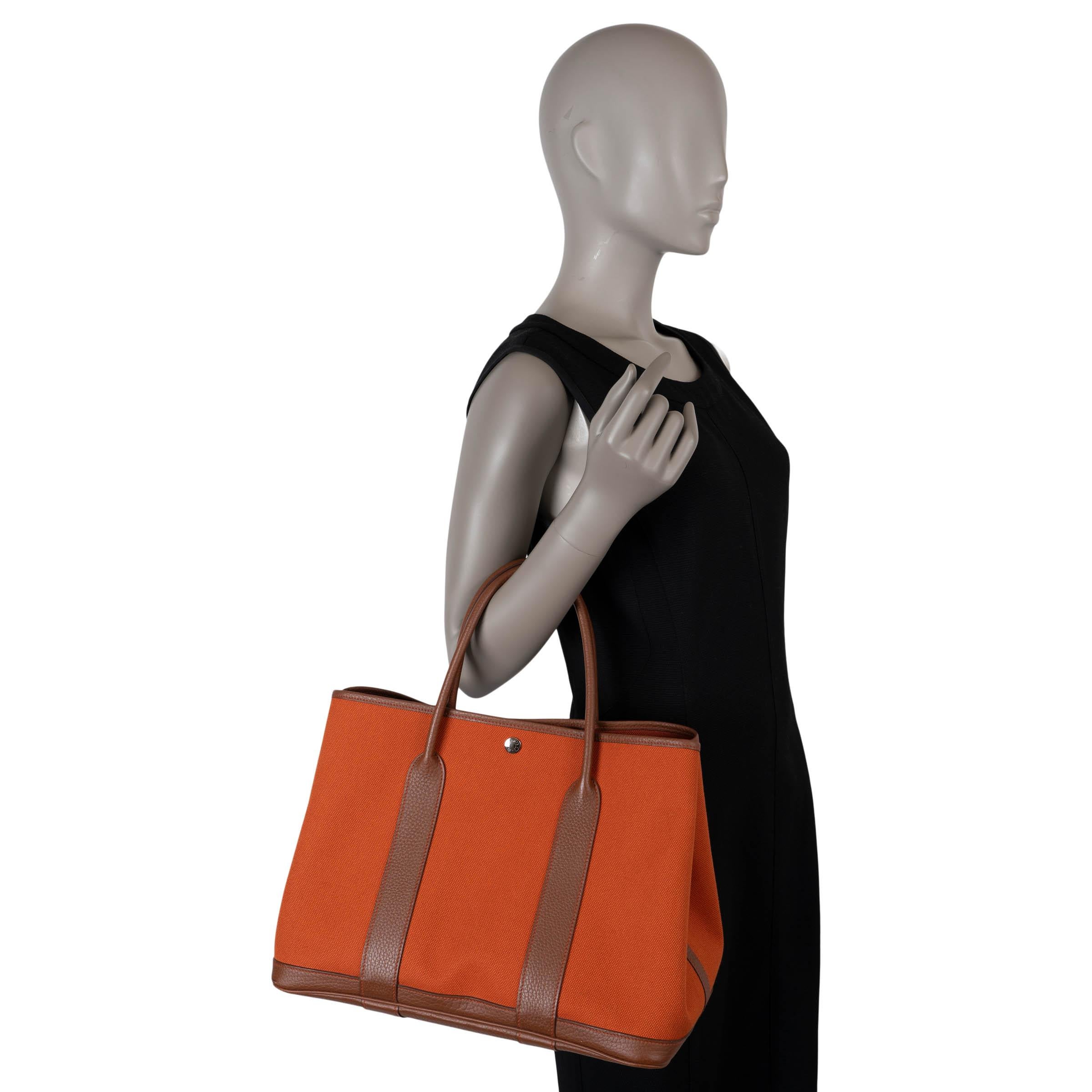 HERMES Toile orange & cuir Negonda marron GARDEN PARTY 36 Fourre-tout Phw en vente 3
