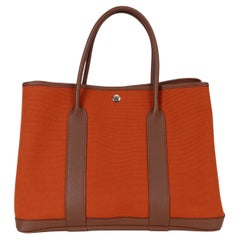 HERMES Toile arancione e pelle marrone Negonda GARDEN PARTY 36 Borsa Tote Phw