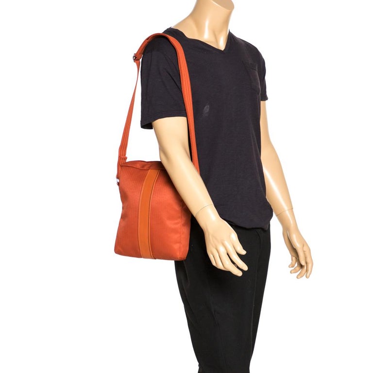 Hermes Orange Toile Canvas and Leather Acapulco Messenger Bag For Sale