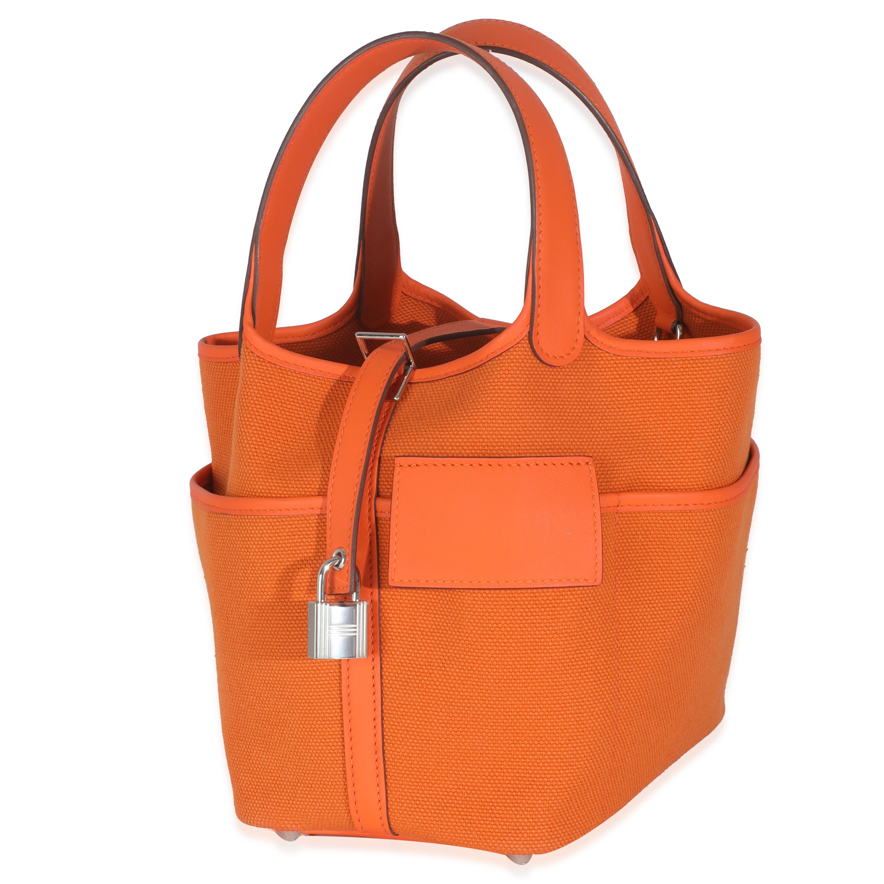Arancia Hermès Arancione Toile Goeland Swift Cargo Blocco Picotin 18 PHW in vendita
