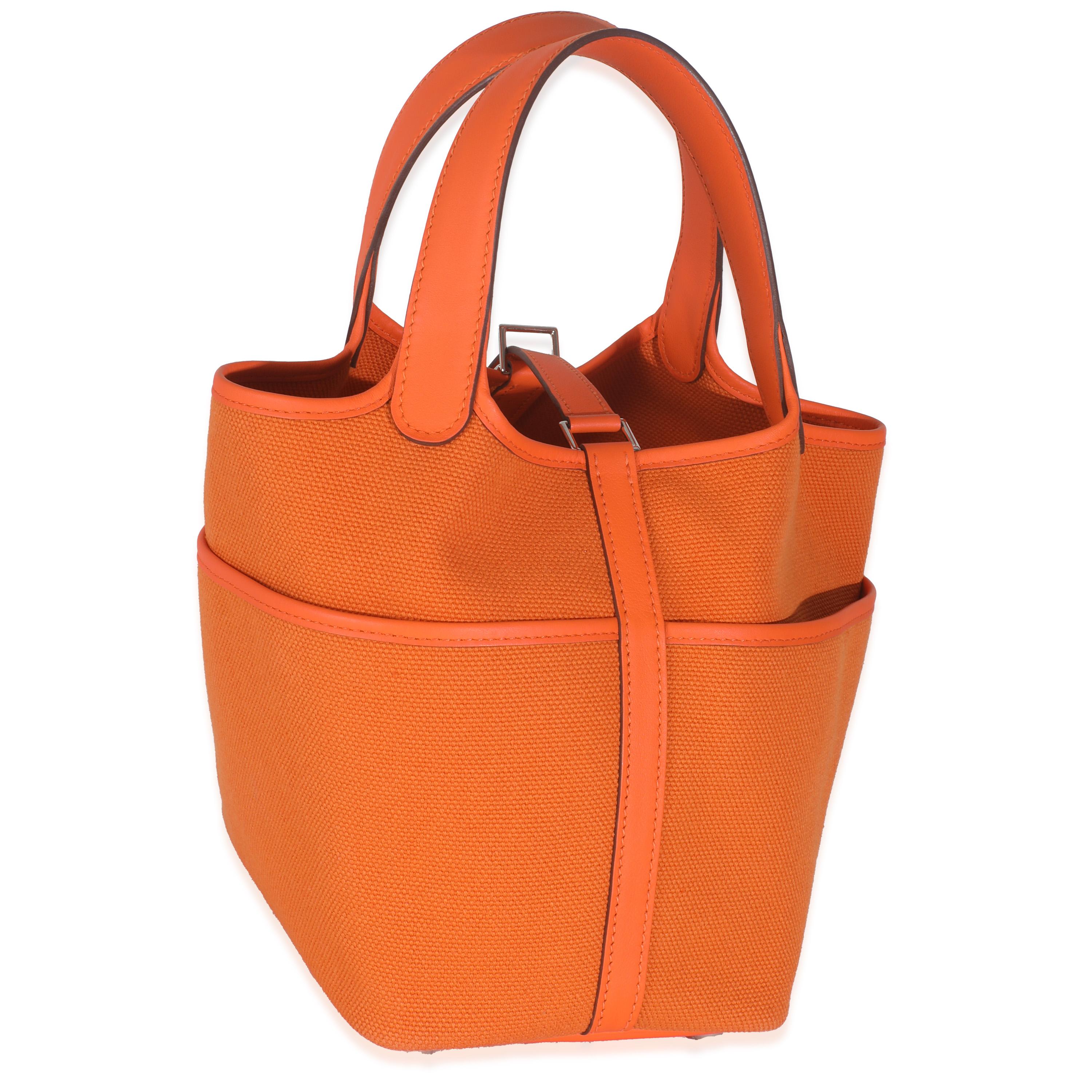 Hermès Arancione Toile Goeland Swift Cargo Blocco Picotin 18 PHW In condizioni ottime in vendita a New York, NY