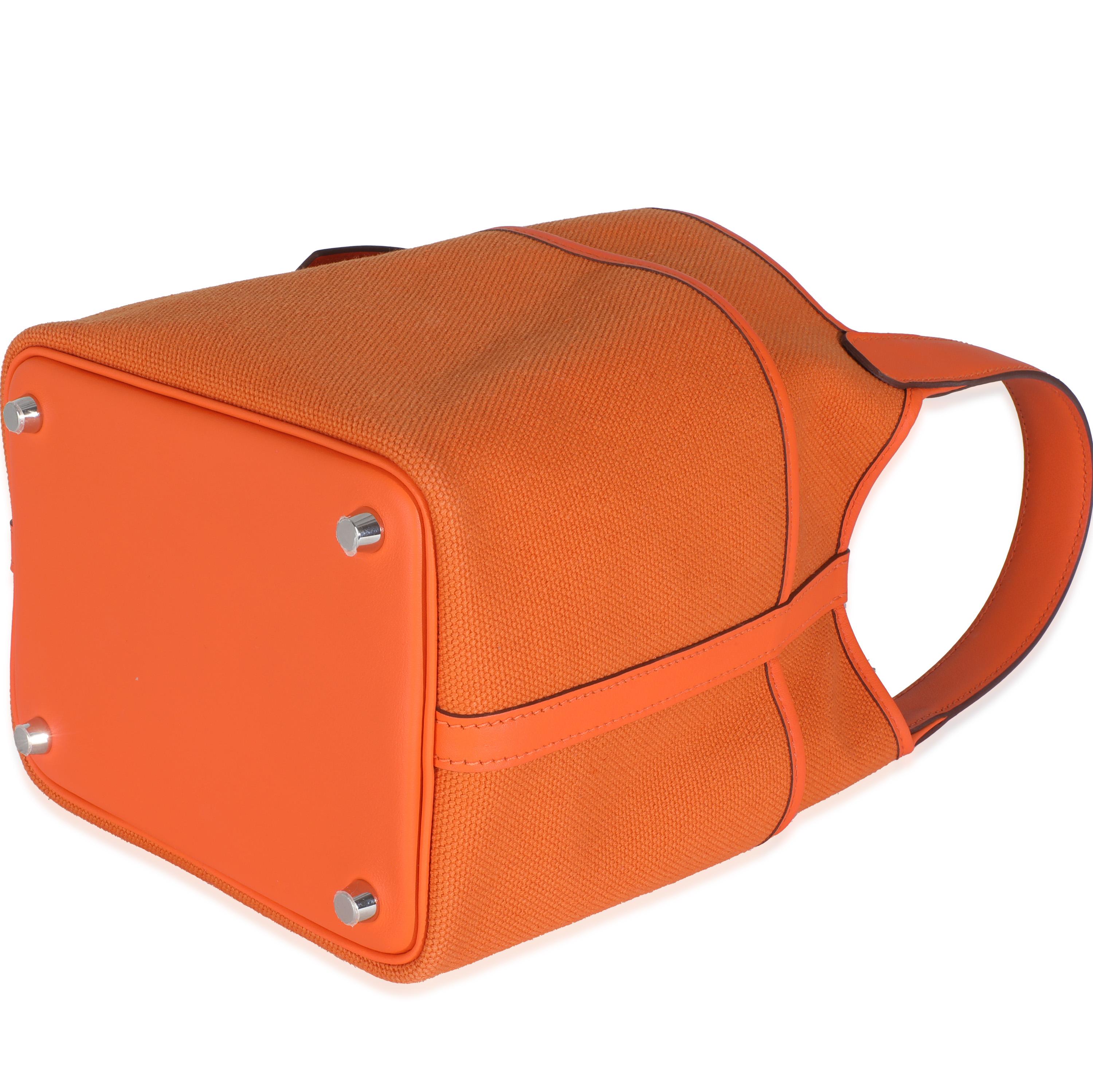 Donna Hermès Arancione Toile Goeland Swift Cargo Blocco Picotin 18 PHW in vendita