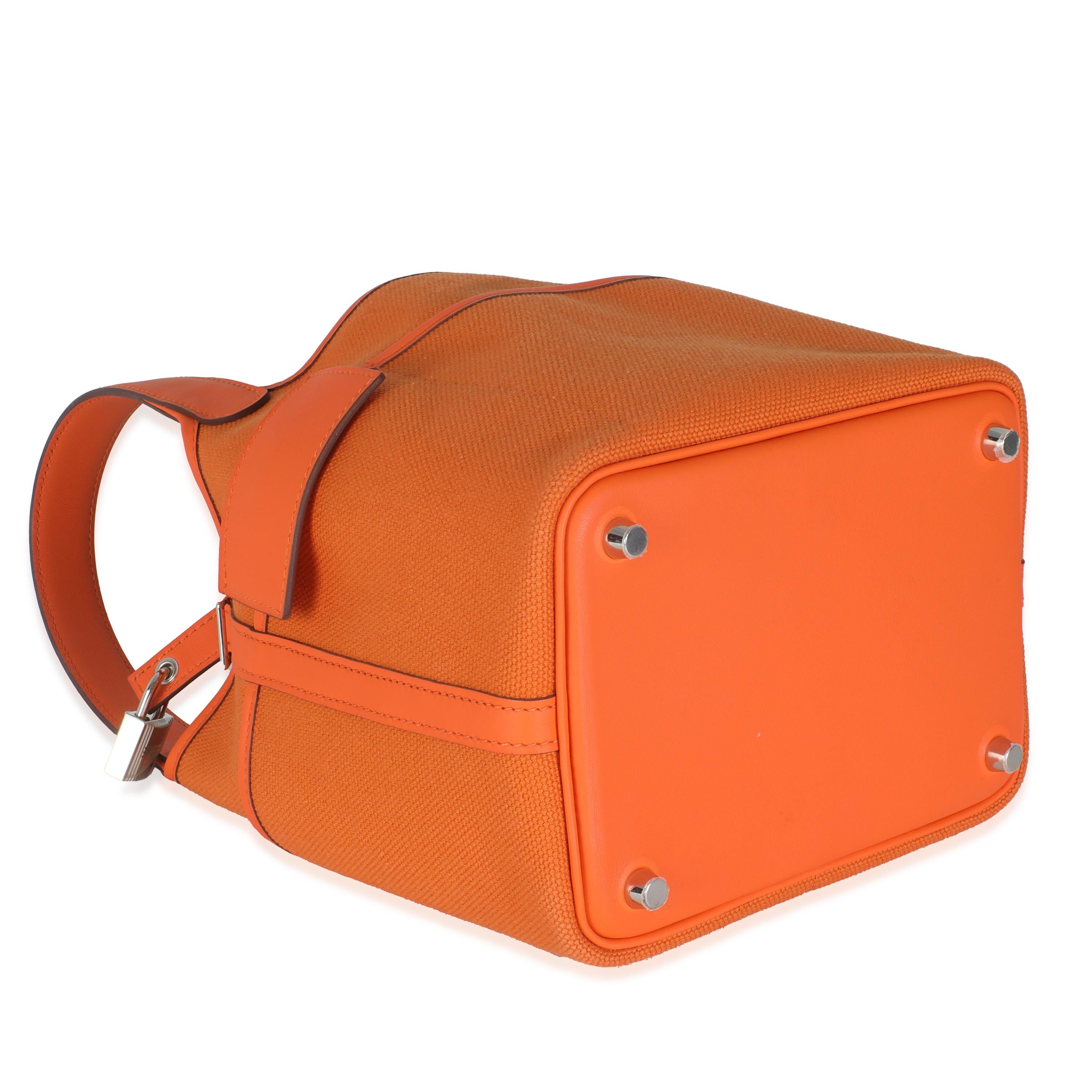 Hermès Arancione Toile Goeland Swift Cargo Blocco Picotin 18 PHW in vendita 2