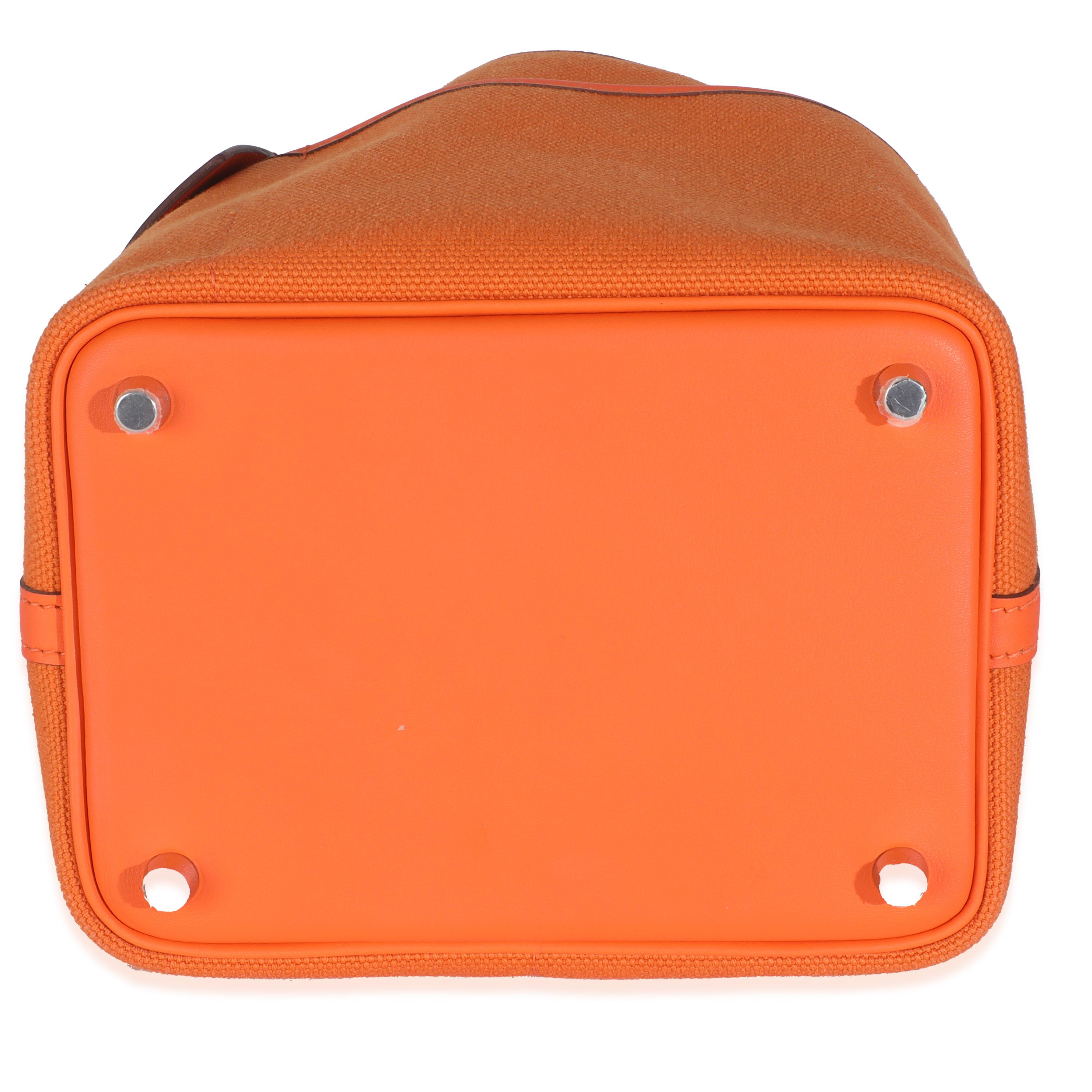 Hermès Arancione Toile Goeland Swift Cargo Blocco Picotin 18 PHW in vendita 3