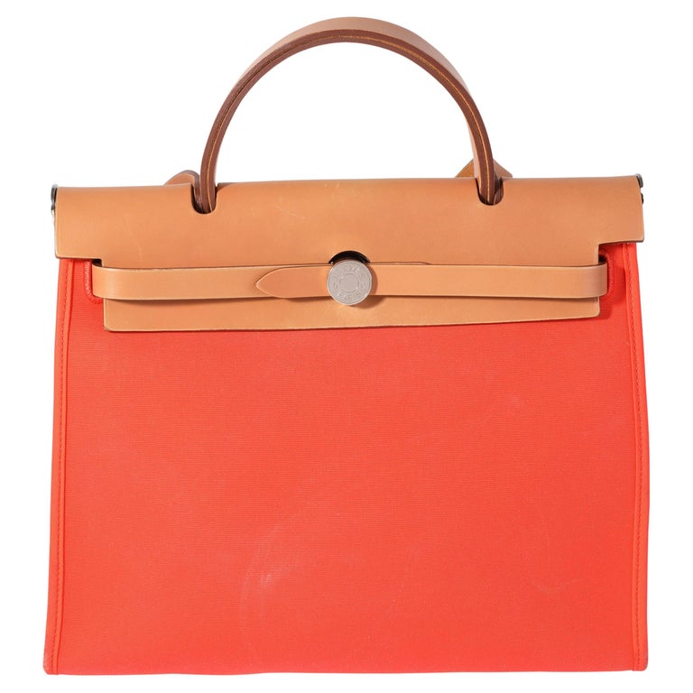 Hermès Orange Toile and Natural Vache Hunter Herbag Zip 31 PHW For