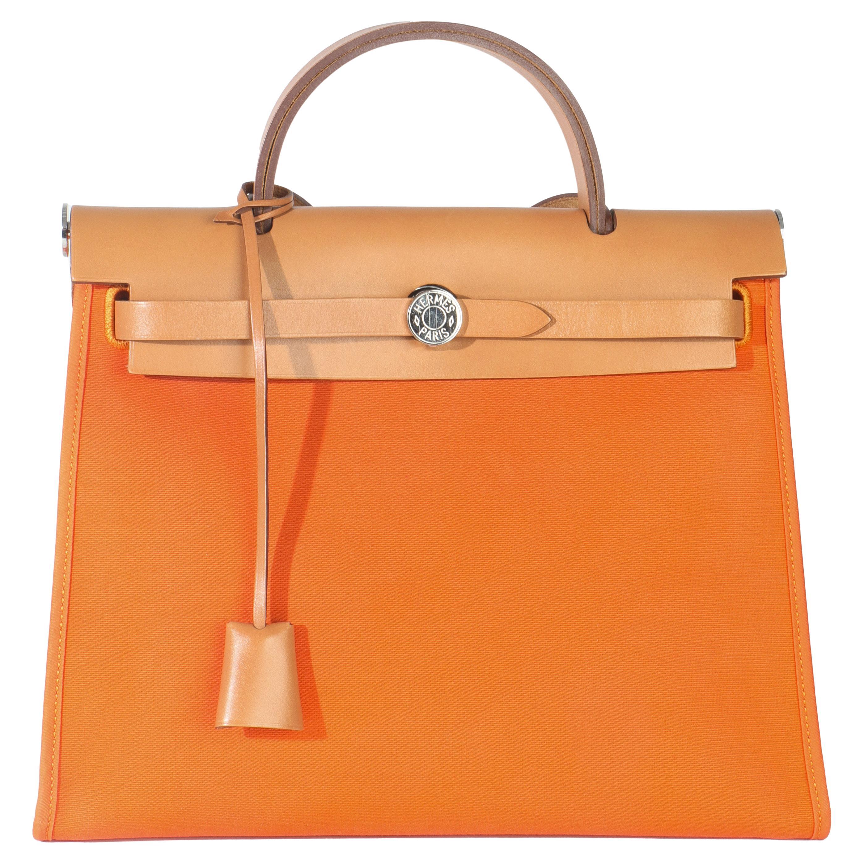 Hermès Orange Toile Vache Hunter Herbag Zip 31 PM PHW in vendita