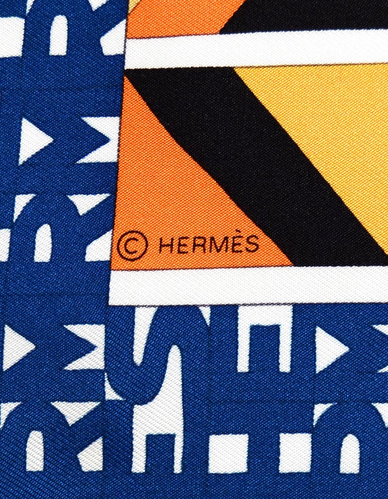 Hermes Orange/Turquoise/Blue Ex-Libris En Cravates by Louis Boquin Silk ...