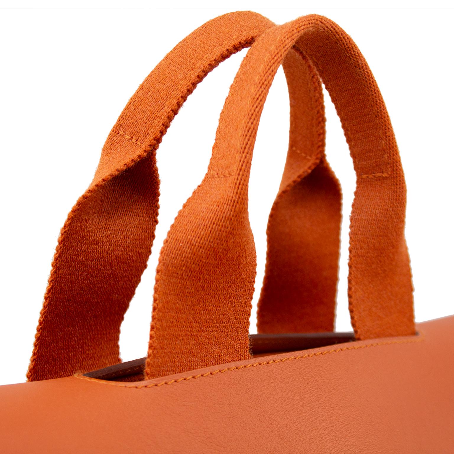 Women's Hermes Orange Valparaiso PM Toile & Leather Bag