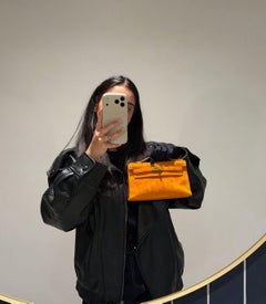 Hermès Orange Veau Doblis Suede Vintage Kelly Pochette