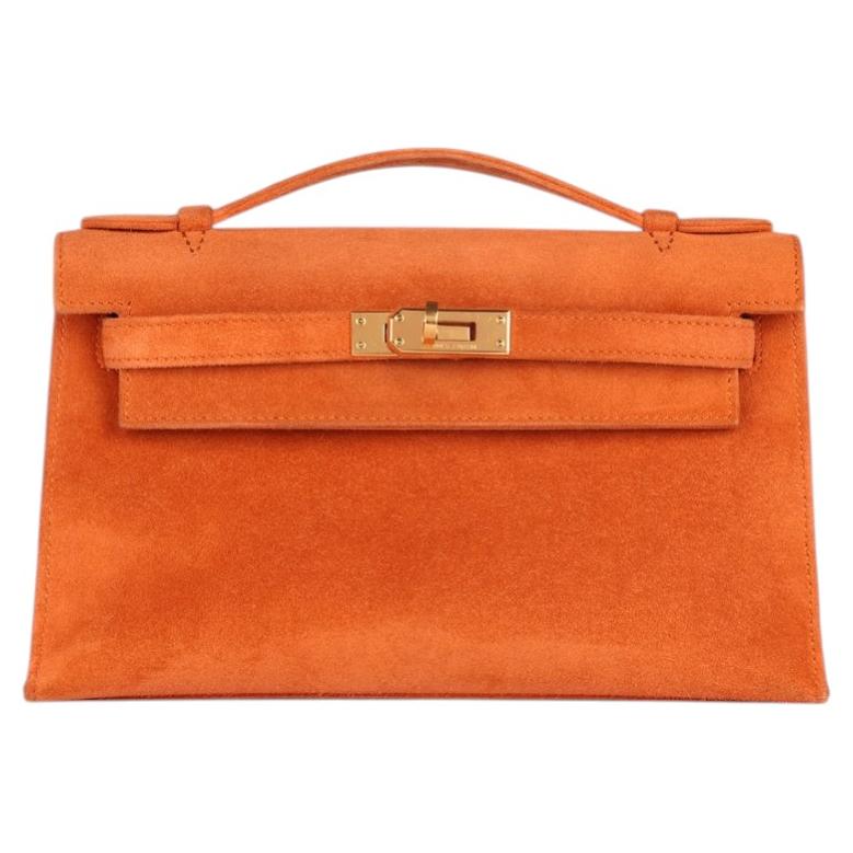 Hermès - Pochette Kelly Vintage en daim Veau Doblis Orange