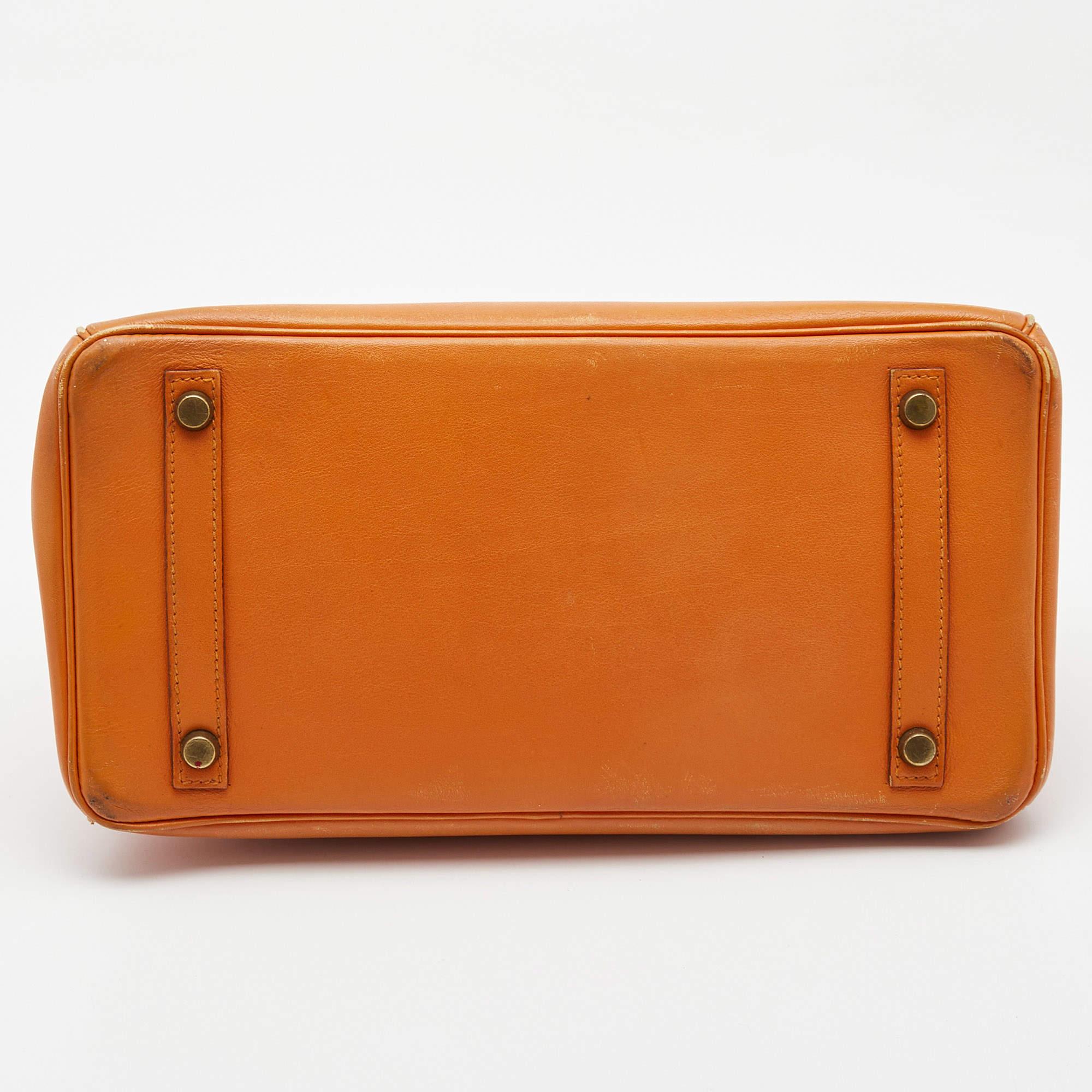 Hermes Orange Veau Gulliver Leather Gold Finish Birkin 30 Bag 1