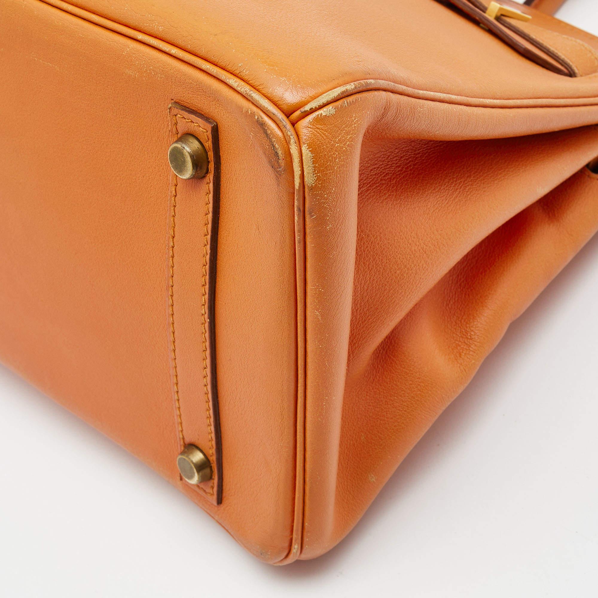 Hermes Orange Veau Gulliver Leather Gold Finish Birkin 30 Bag 2