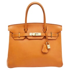 Hermes Orange Veau Gulliver Leather Gold Finish Birkin 30 Bag