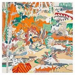 Hermes Orange / Vert / Blanc En Liberte ! scarf 90