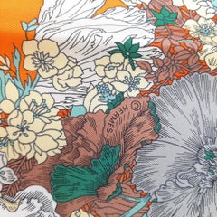 Hermes Orange / Vert / Gris Robe Legere scarf 90