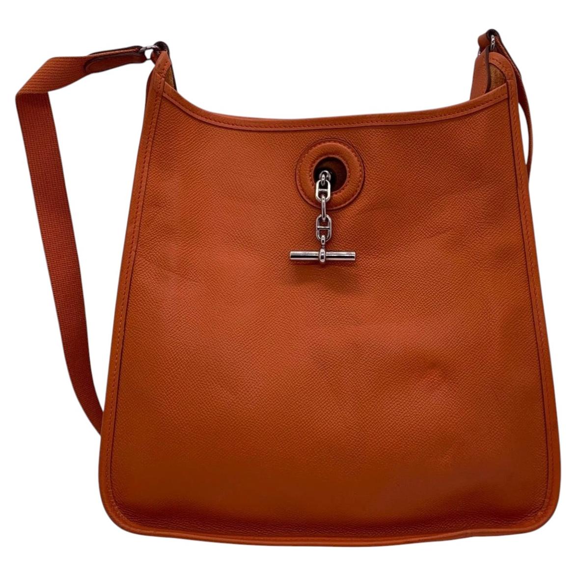 Hermes Orange Vespa PM Shoulder Bag Silver Hardware Crossbody Stamp L 2008 For Sale