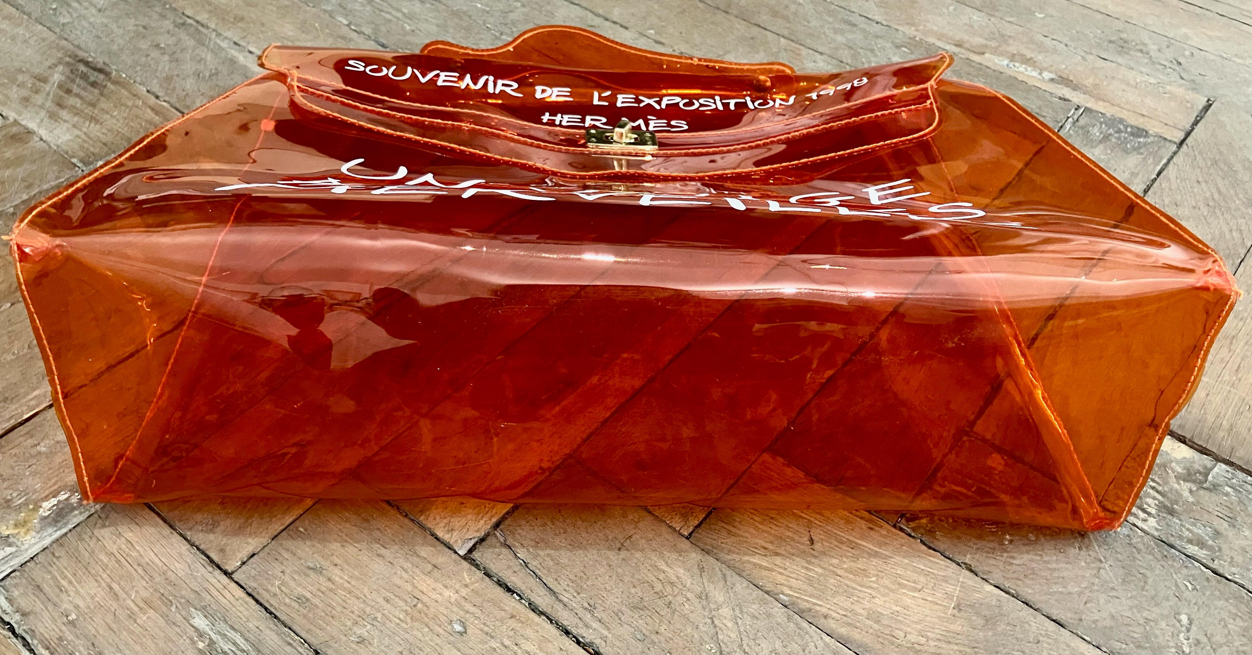 Sac de plage Kelly en vinyle orange de Hermes 1