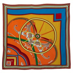 Hermes Orange Washington's Carriage Detail Wash Silk Scarf
