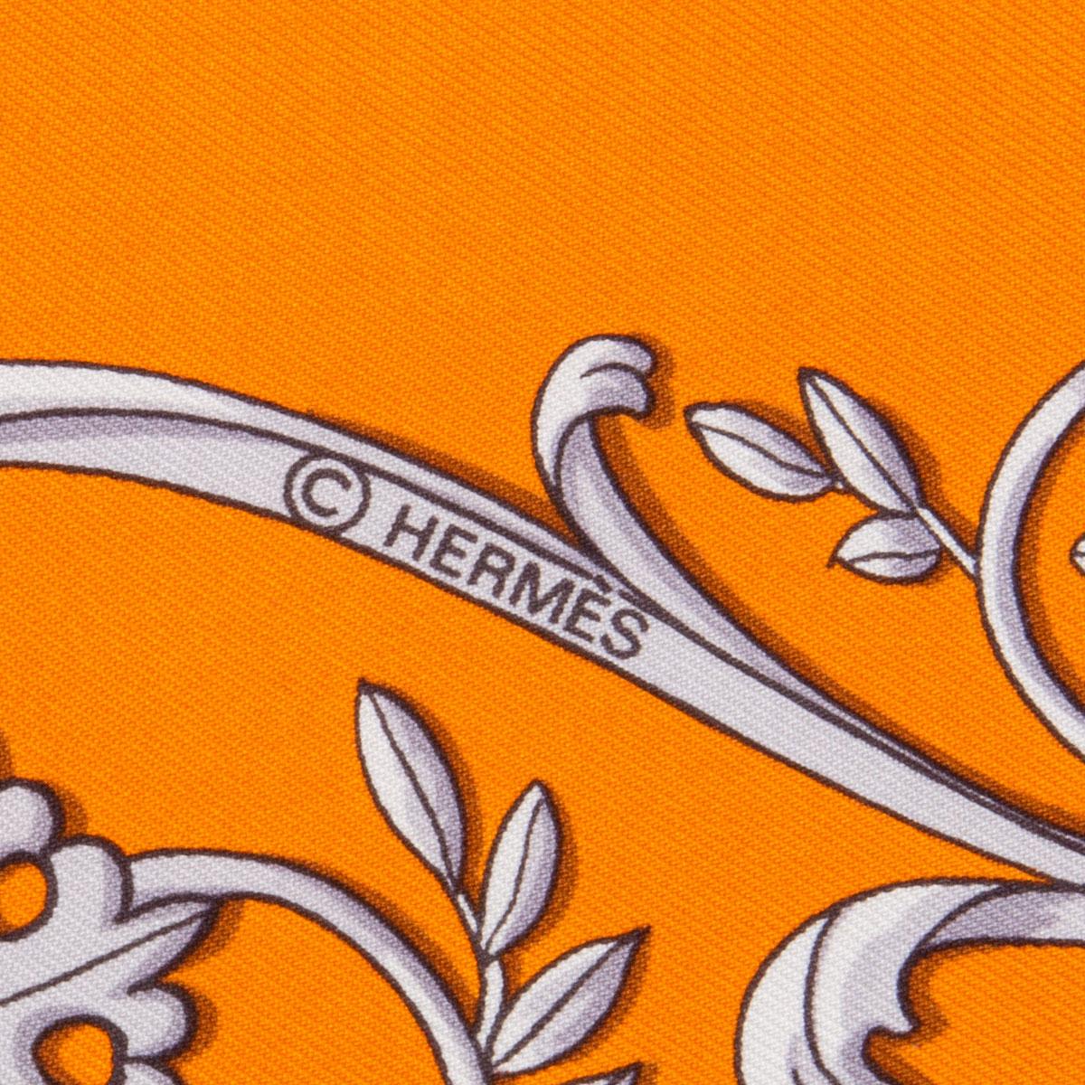 Hermes orange & white LA PROMENADE DE LONGCHAMPS 90 silk twill Scarf 1