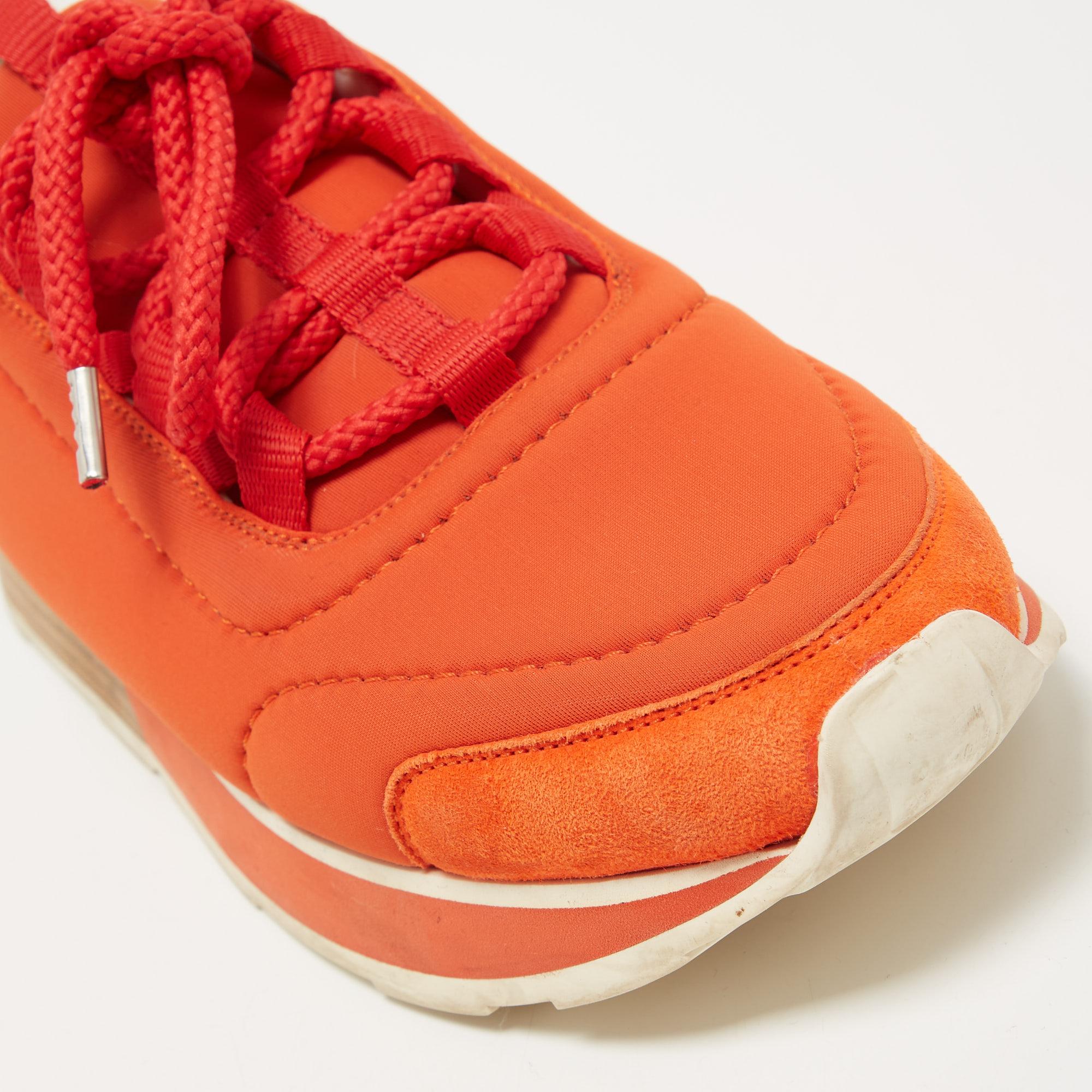 Hermes Orange/White Nylon and Leather Buster Sneakers Size 37.5 2