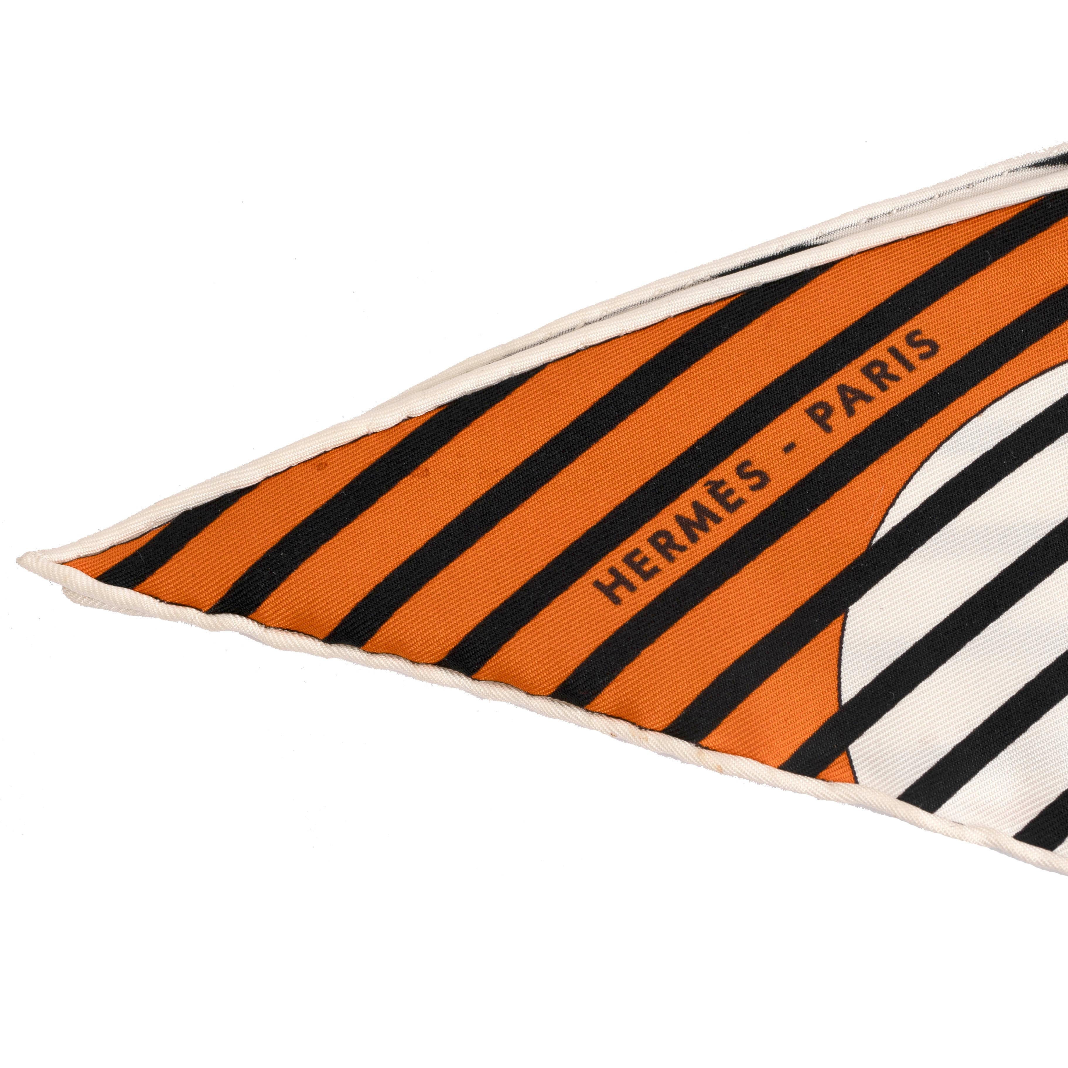 Brown HERMES orange white silk H2O POINTU Scarf For Sale