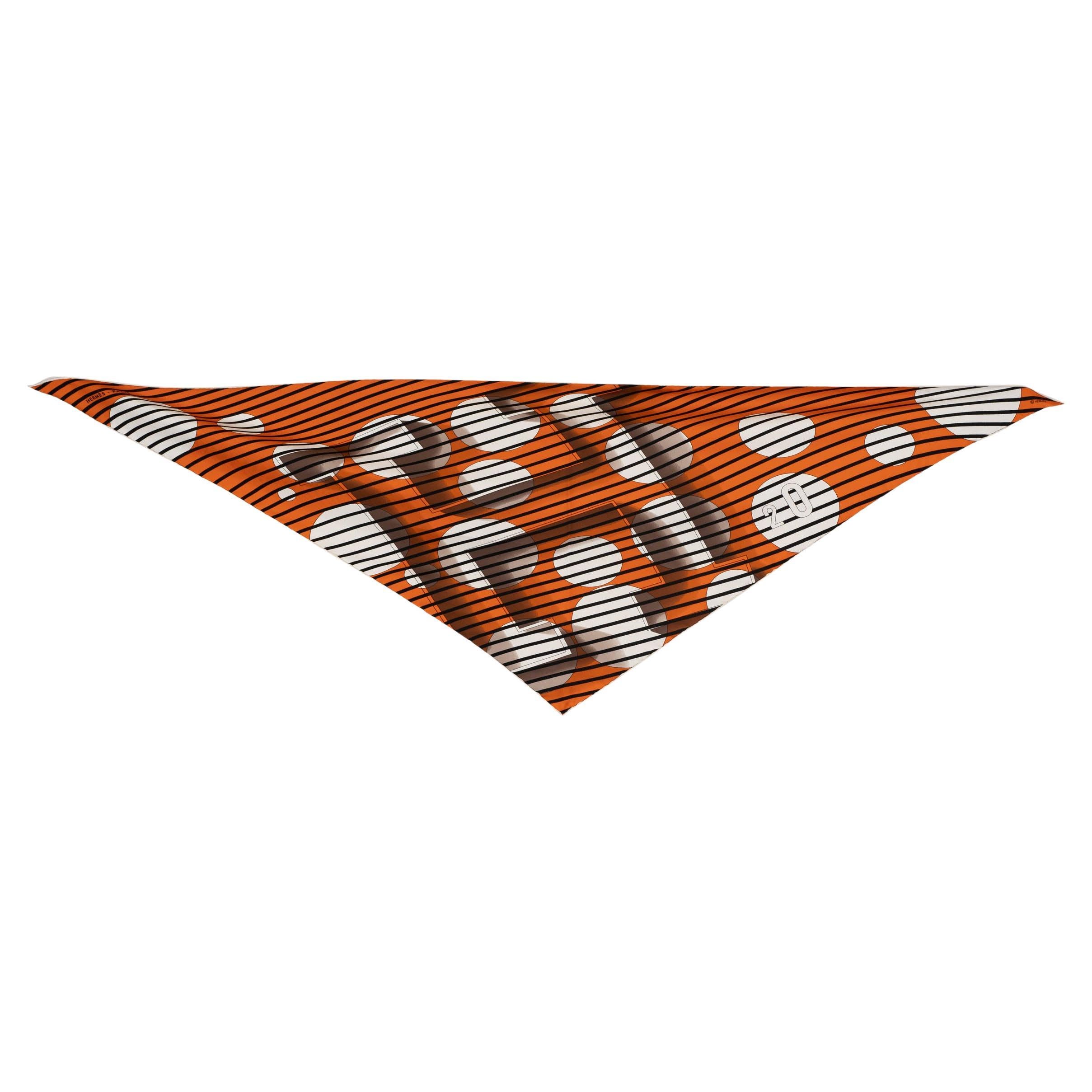 HERMES orange white silk H2O POINTU Scarf For Sale