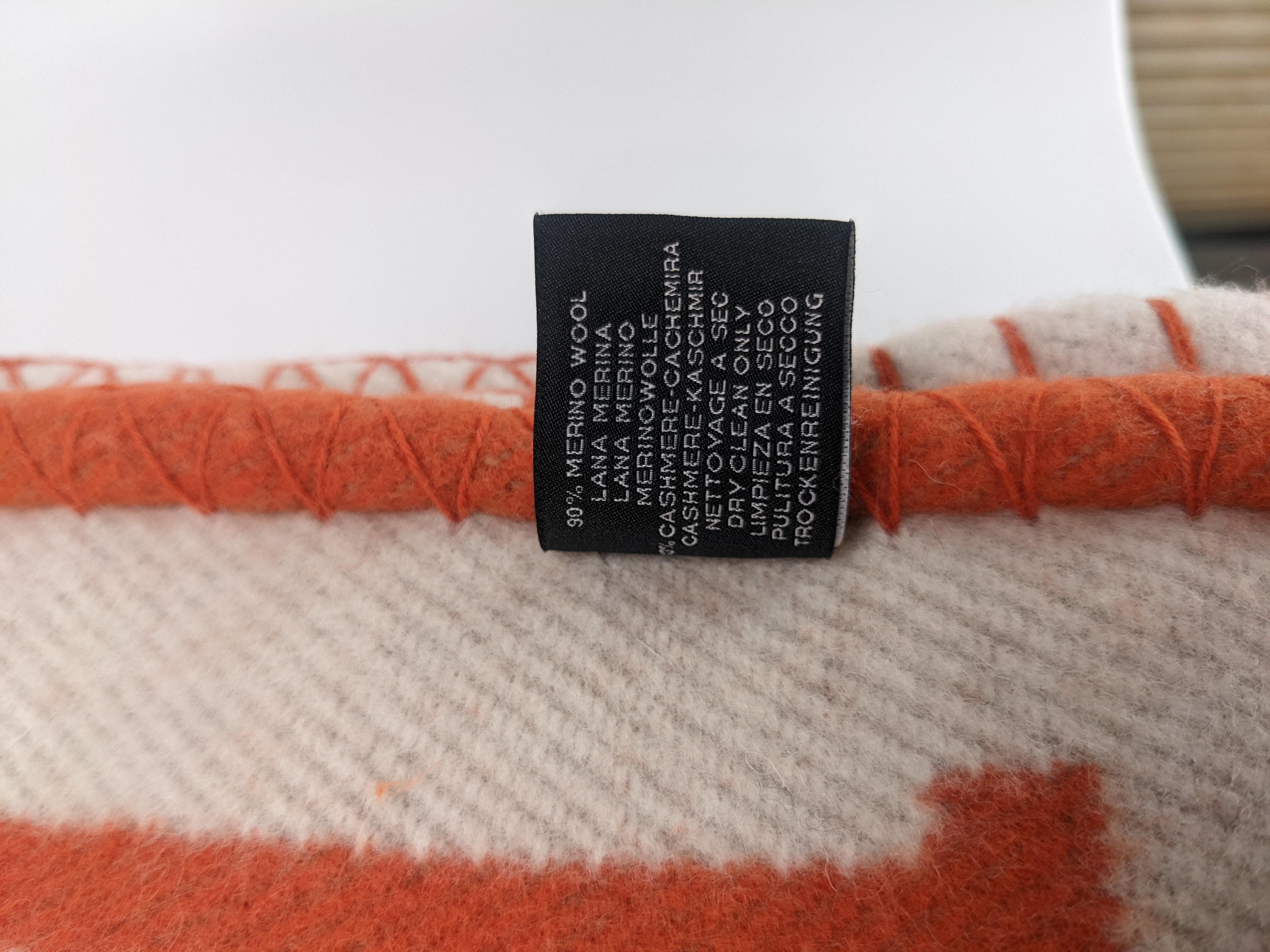 Hermes Orange Wool Cashmere Avalon Throw Blanket 1