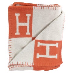 Hermes Orange Wool Cashmere Avalon Throw Blanket
