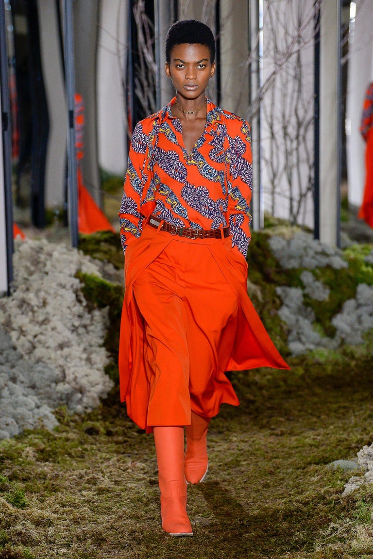 HERMES orange wool & silk 2018 TWILLAINE SHIRT Dress 40 M