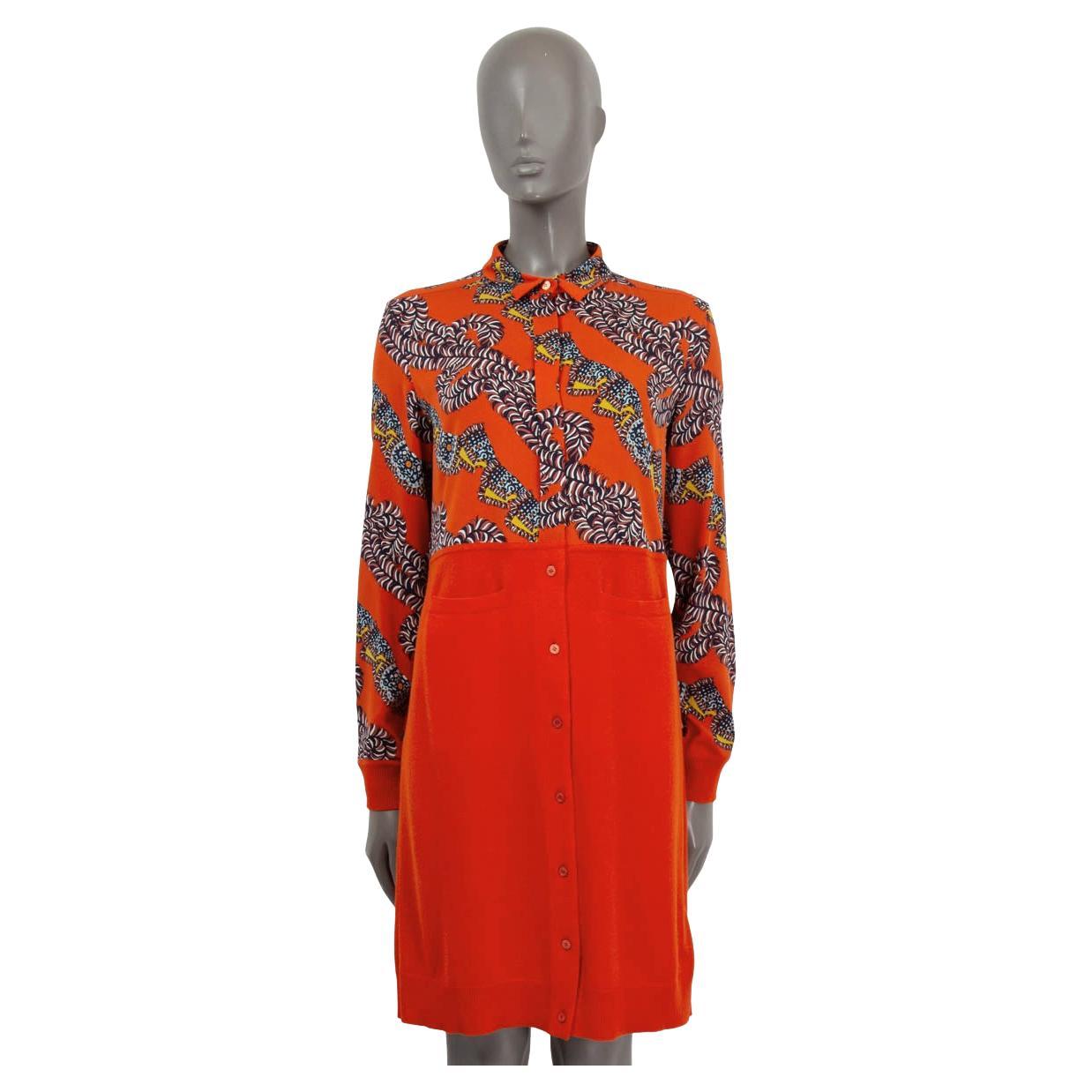 HERMES orange wool & silk 2018 TWILLAINE SHIRT Dress 40 M