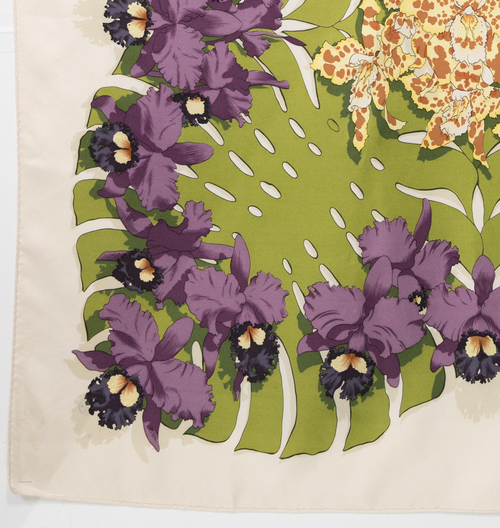 Women's or Men's Hermes Orchidées by V. Rybaltchenko Silk Scarf For Sale