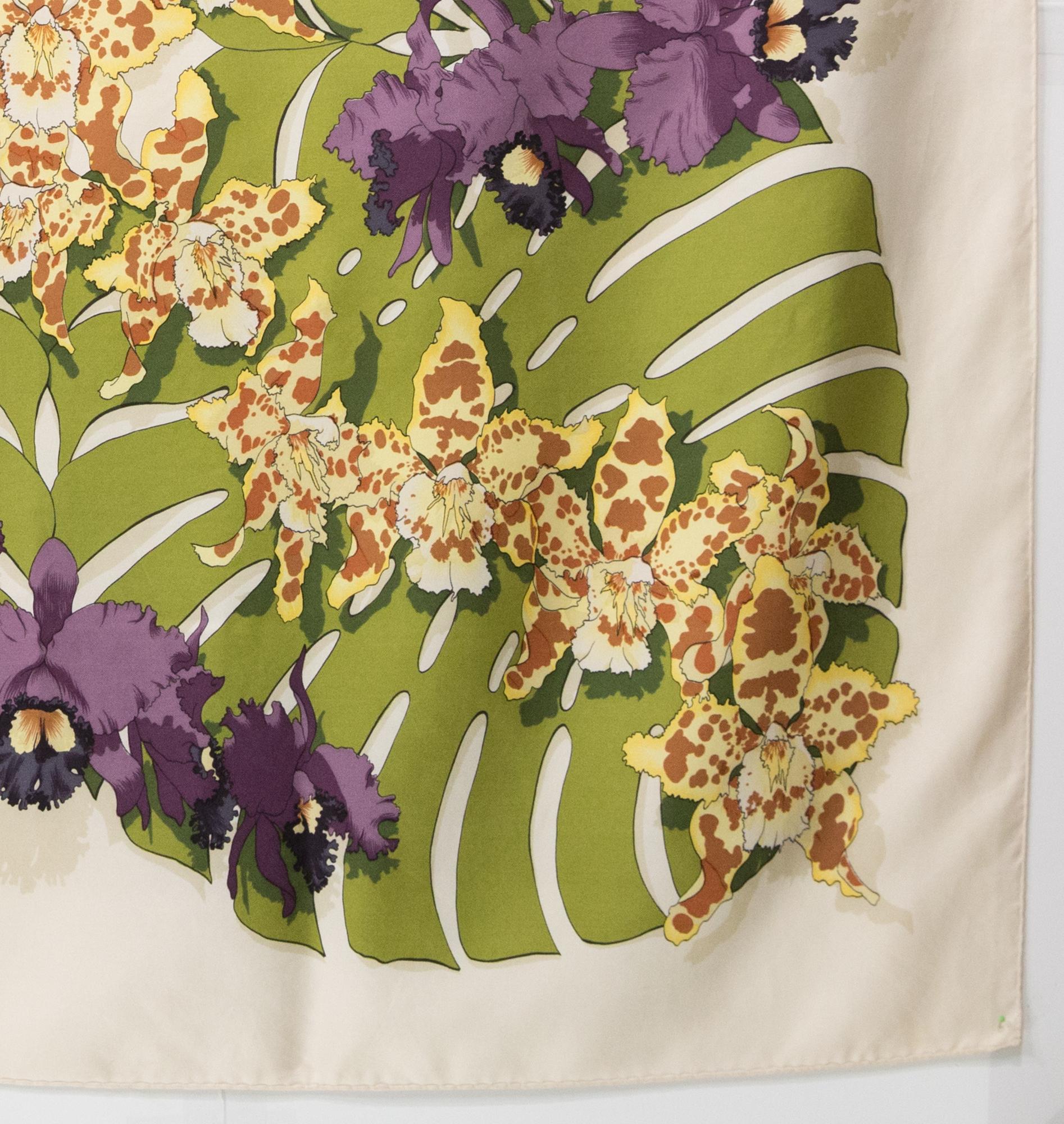 Hermes Orchidées by V. Rybaltchenko Silk Scarf For Sale 1
