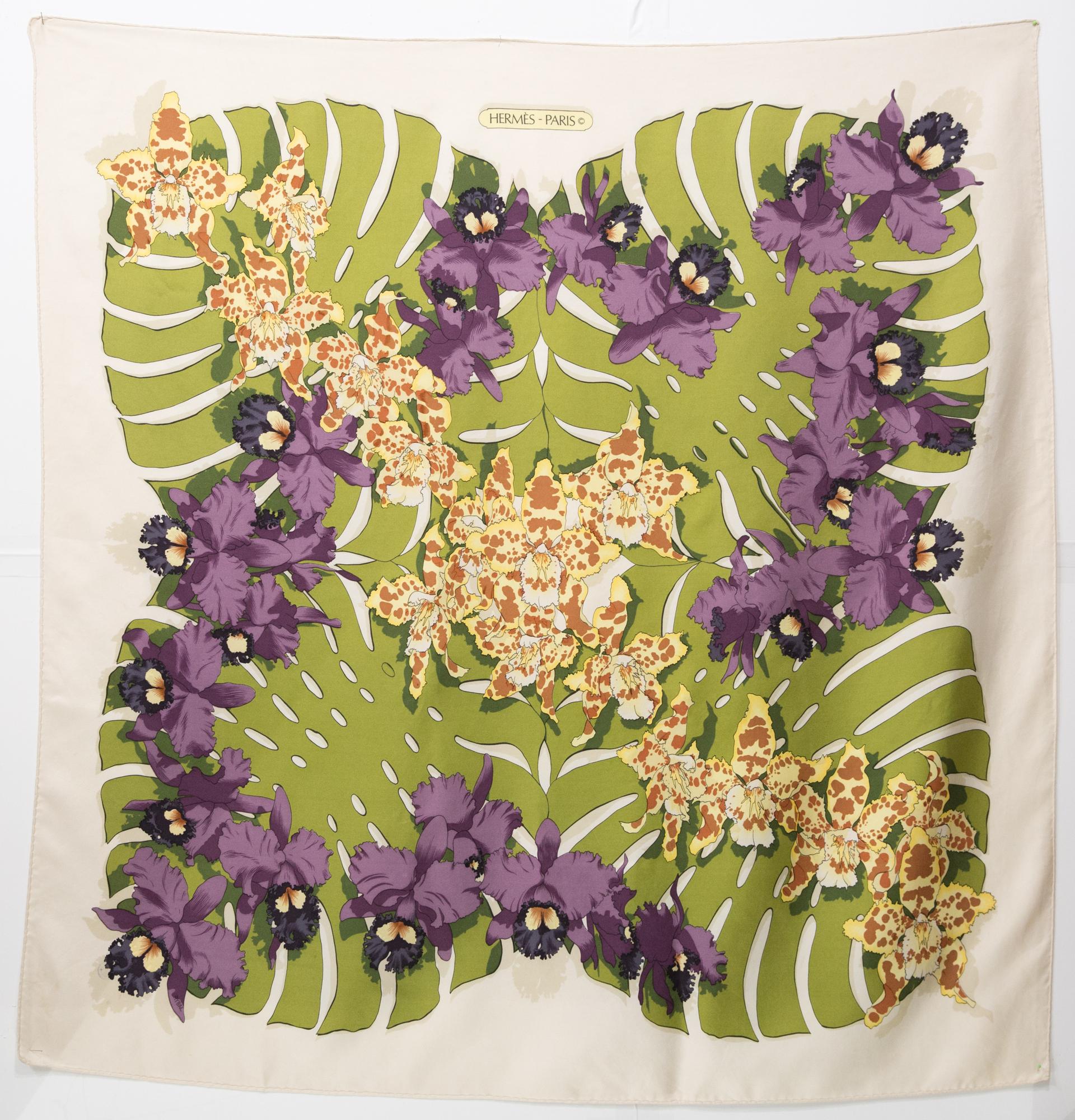Hermes Orchidées by V. Rybaltchenko Silk Scarf For Sale 2