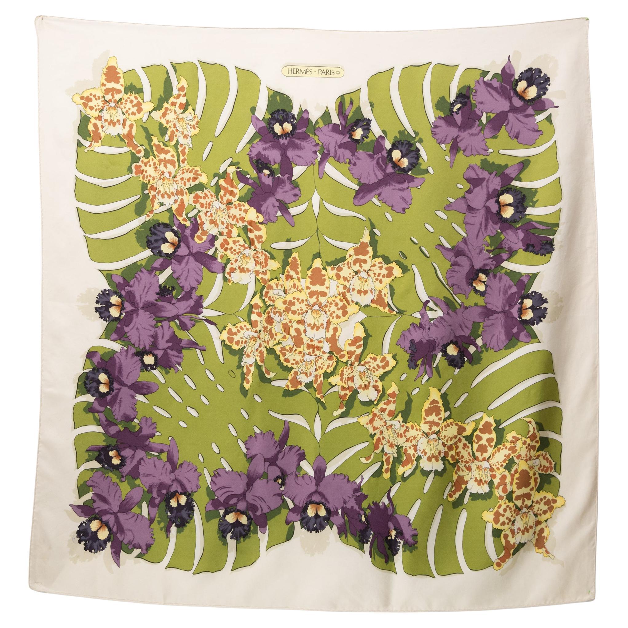 Hermes Orchidées by V. Rybaltchenko Silk Scarf For Sale