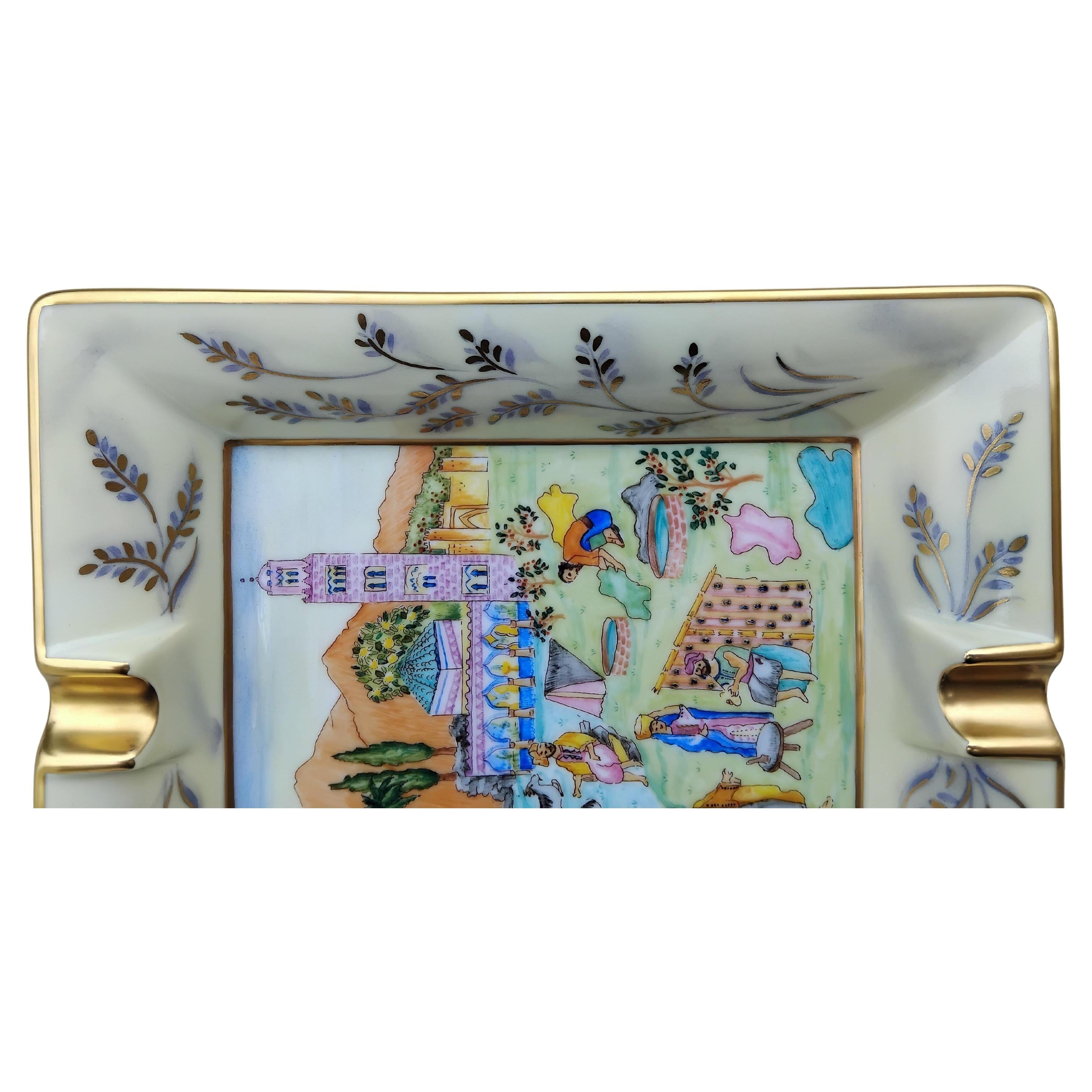 Hermès Oriental Minaret Mosque Cigar Ashtray Change Tray Porcelain Gold For Sale 9