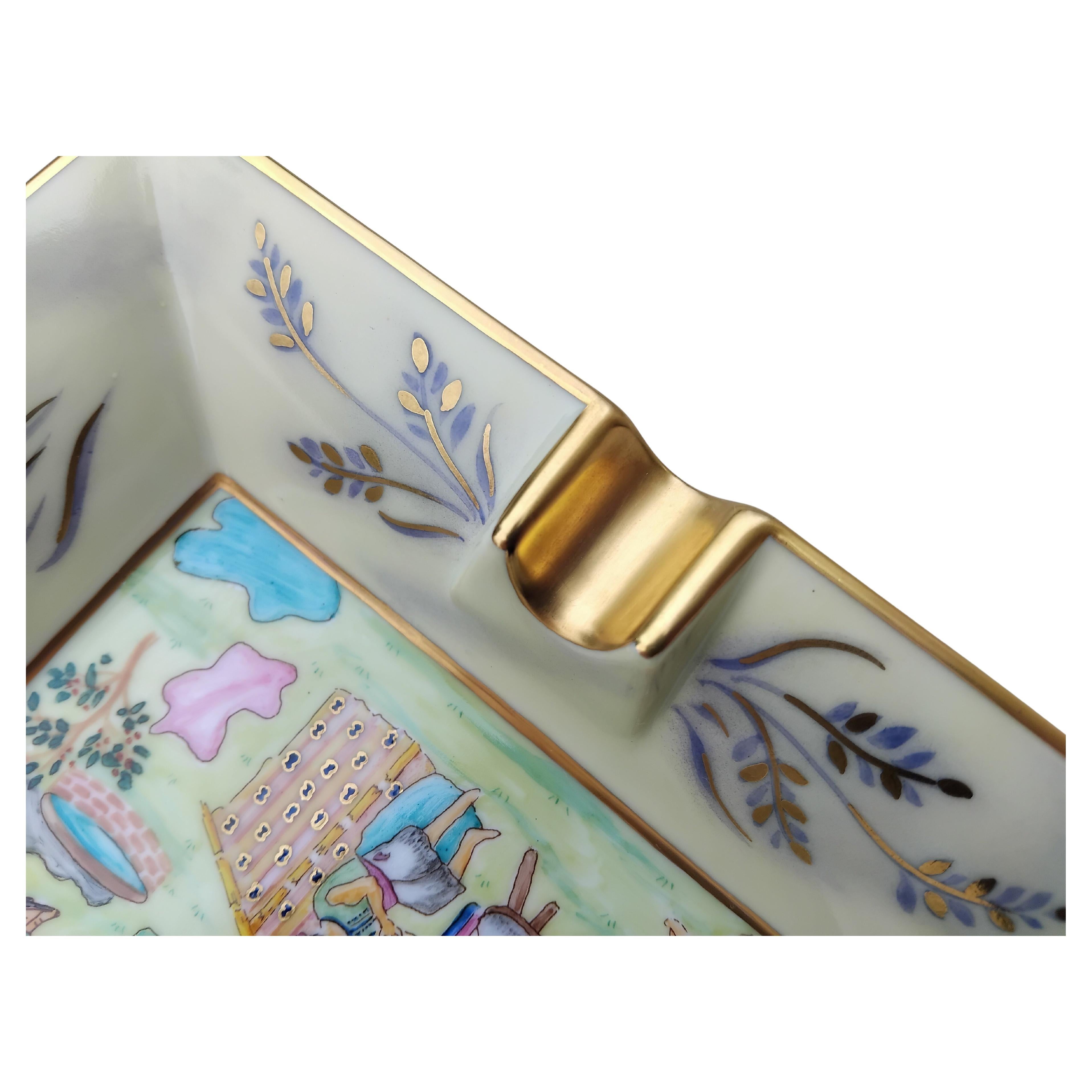 Hermès Oriental Minaret Mosque Cigar Ashtray Change Tray Porcelain Gold For Sale 11