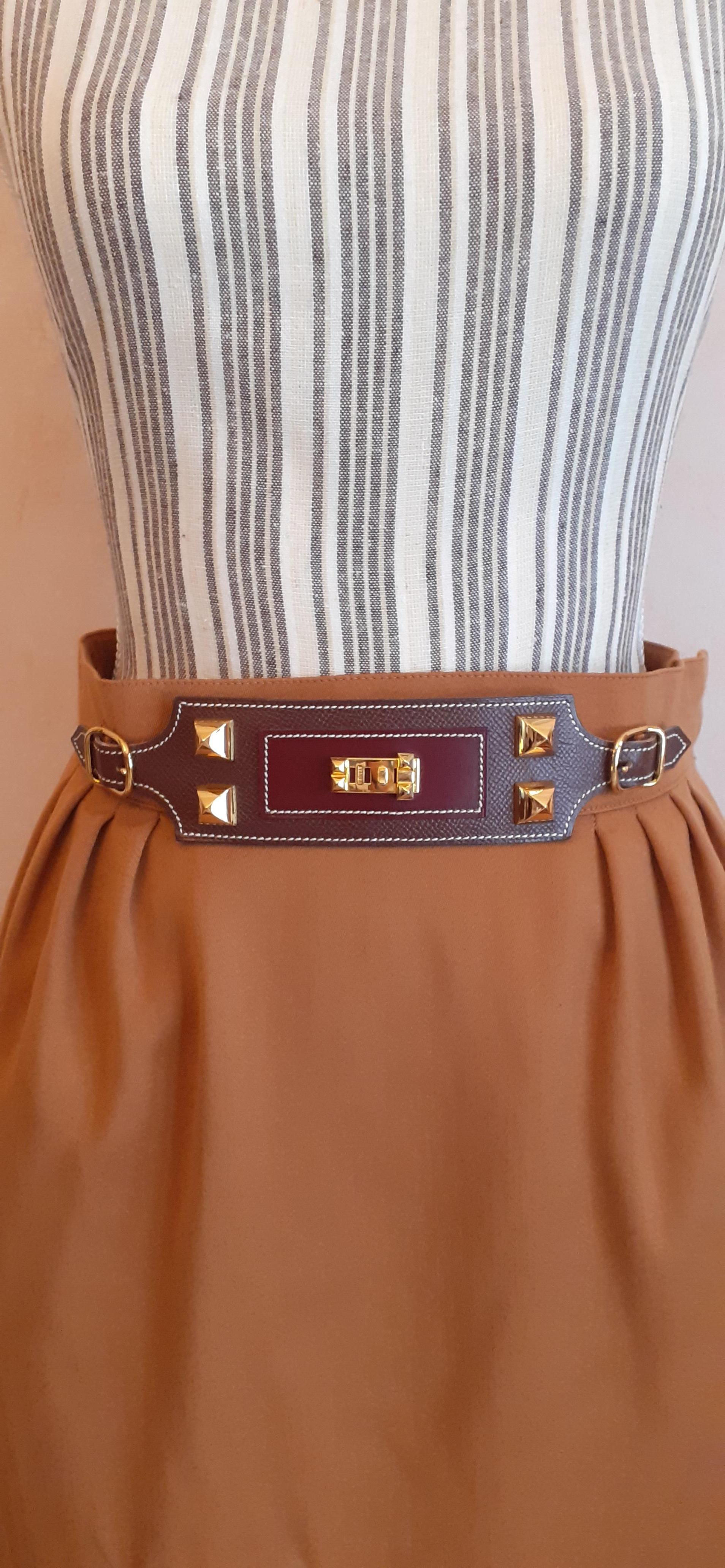 Hermès Ornament Adornment for Skirt in Brown Leather and Golden Medor Studs RARE For Sale 11