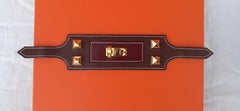 Hermès Ornament Adornment for Skirt in Brown Leather and Golden Medor Studs RARE