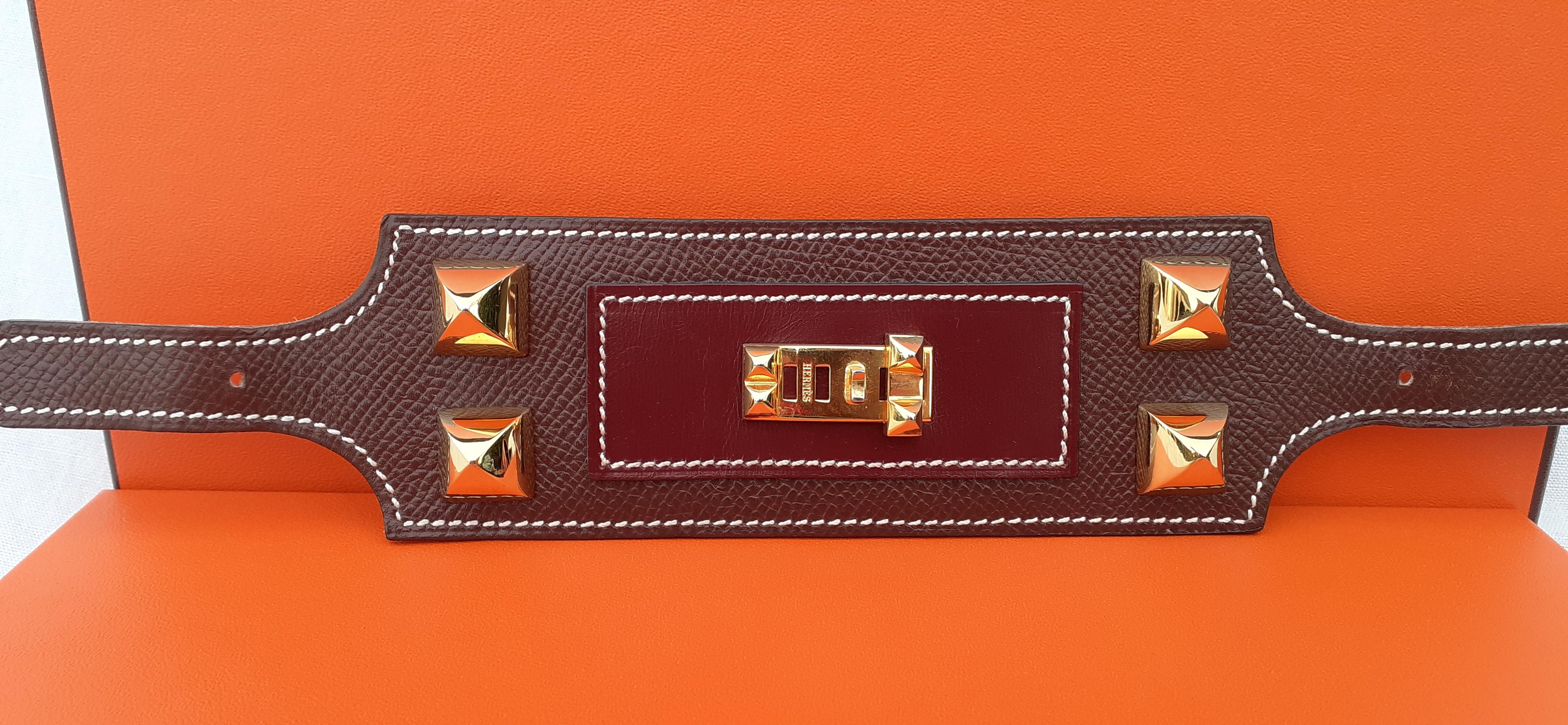 Women's Hermès Ornament Adornment for Skirt in Brown Leather and Golden Medor Studs RARE For Sale