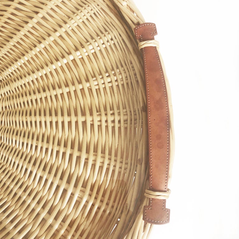 Hermes Oseraie Large Tray Round Serving Platter Wicker and Bridle