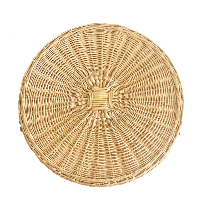 Hermes Oseraie Large Tray Round Serving Platter Wicker and Bridle